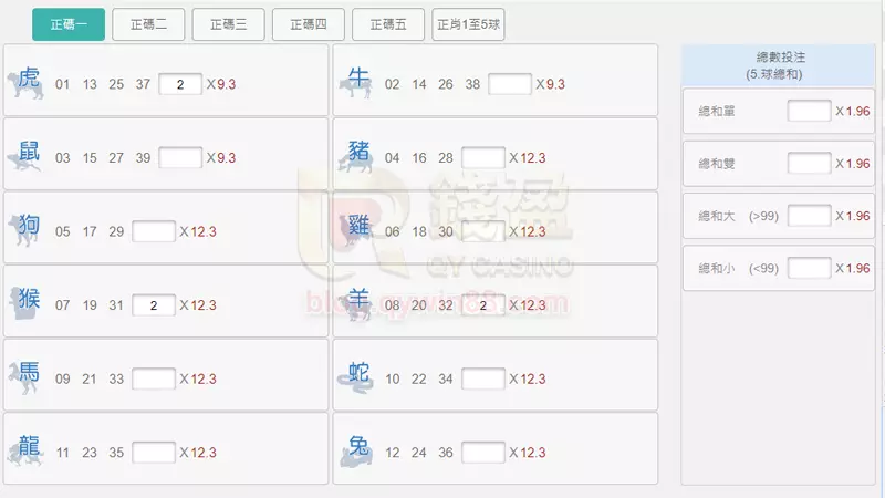 錢盈娛樂城｜WG今彩539【生肖玩法】遊戲頁面